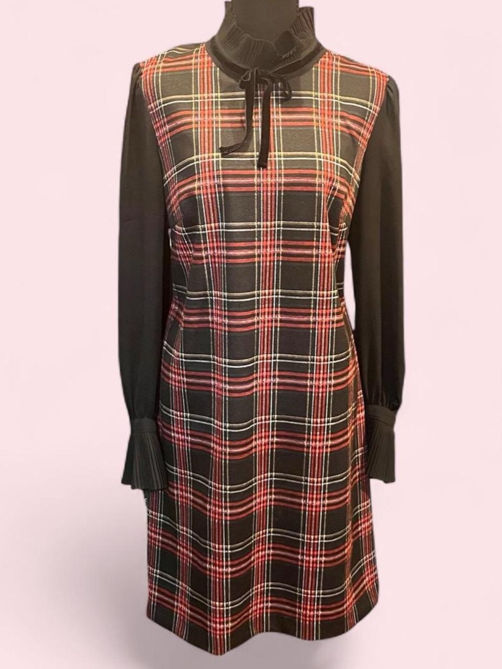 Tommy Hilfiger Black Shift Dress with Red Plaid Front